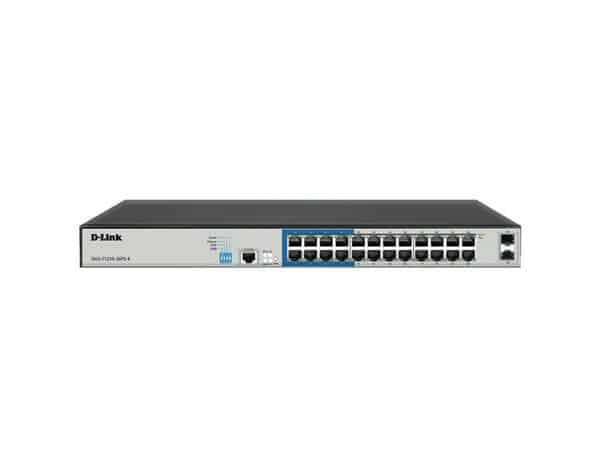 DLINK DGS-F1210-26PS-E with 24 10/100/1000 Mbps PoE ports, 2 Gigabit SFP