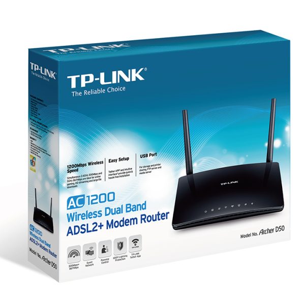 TP-Link Archer D50 AC1200 Wireless Dual Band ADSL2+ Modem Router