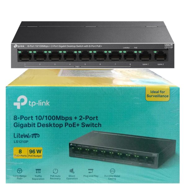 TPLINK LS1210P 8-Port 10/100Mbps+2-Port Gigabit Desktop Switch with 8-Port PoE