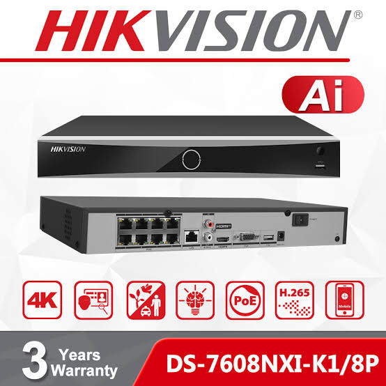 دستگاه NVR هایک ویژن مدل DS-7608NXI-K1 ظرفیت ۸ کانال